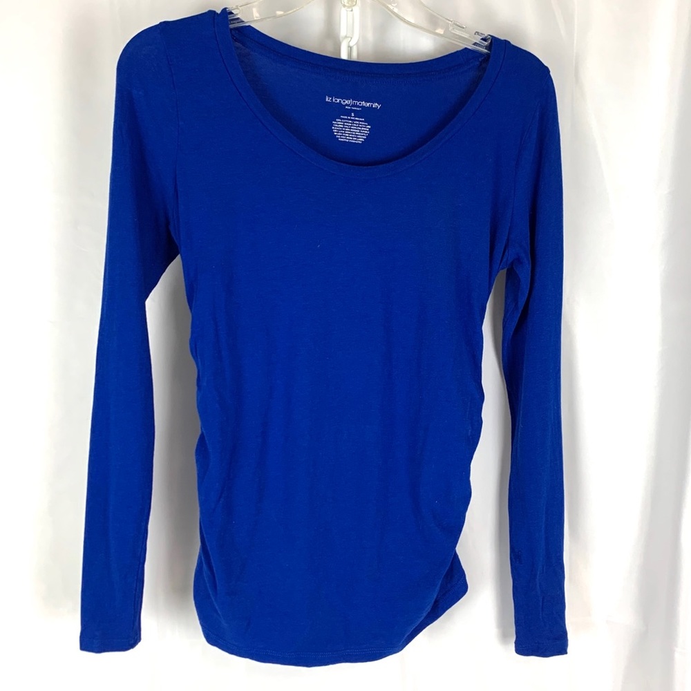 Cobalt Blue long sleeve maternity scoop neck shirt